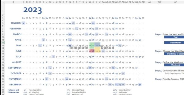 Yearly Calendar With Public Holiday